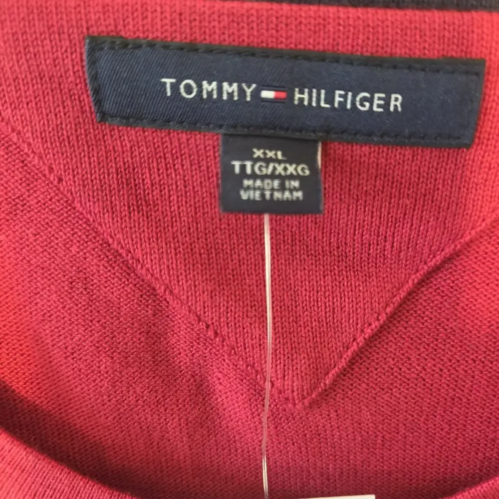 Tommy Hilfiger Mens XXL Classic Crewneck Premium Cotton Sweater Cranberry Red